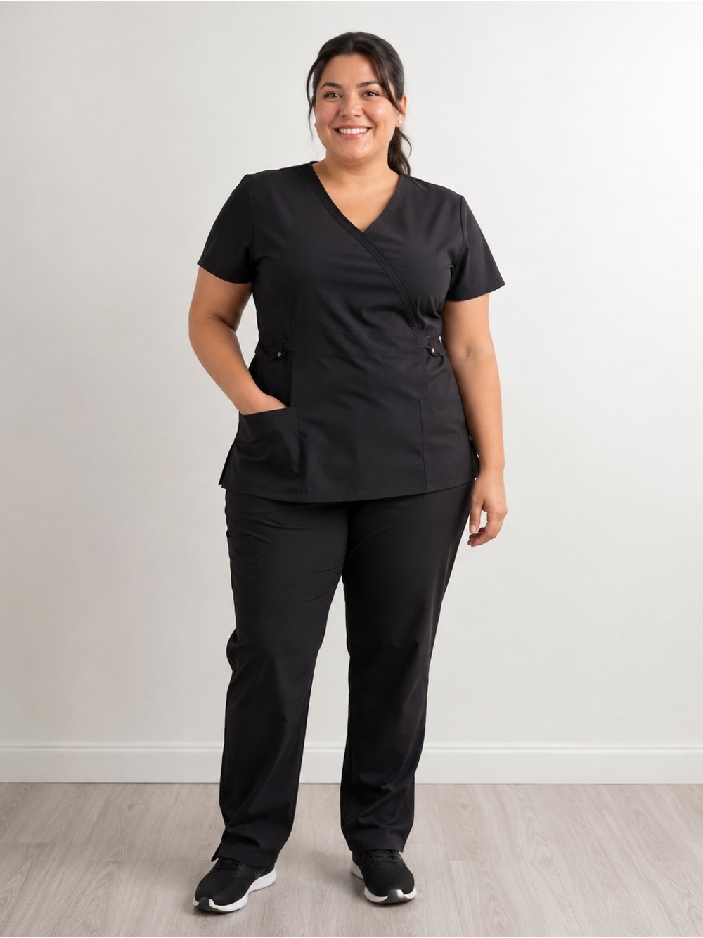 Cherokee Luxe Black Scrub Top XL Tailored Utility Workwear